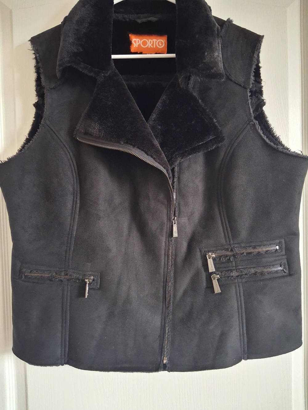 Sporto Black Faux Shearling Zip-Front Vest